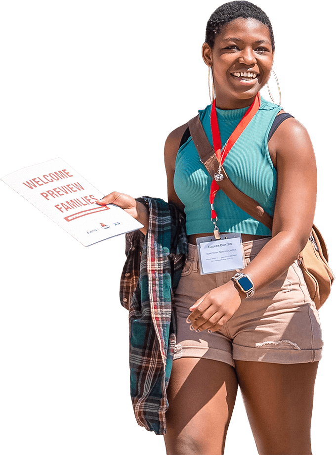 Preview student on campus tour.
